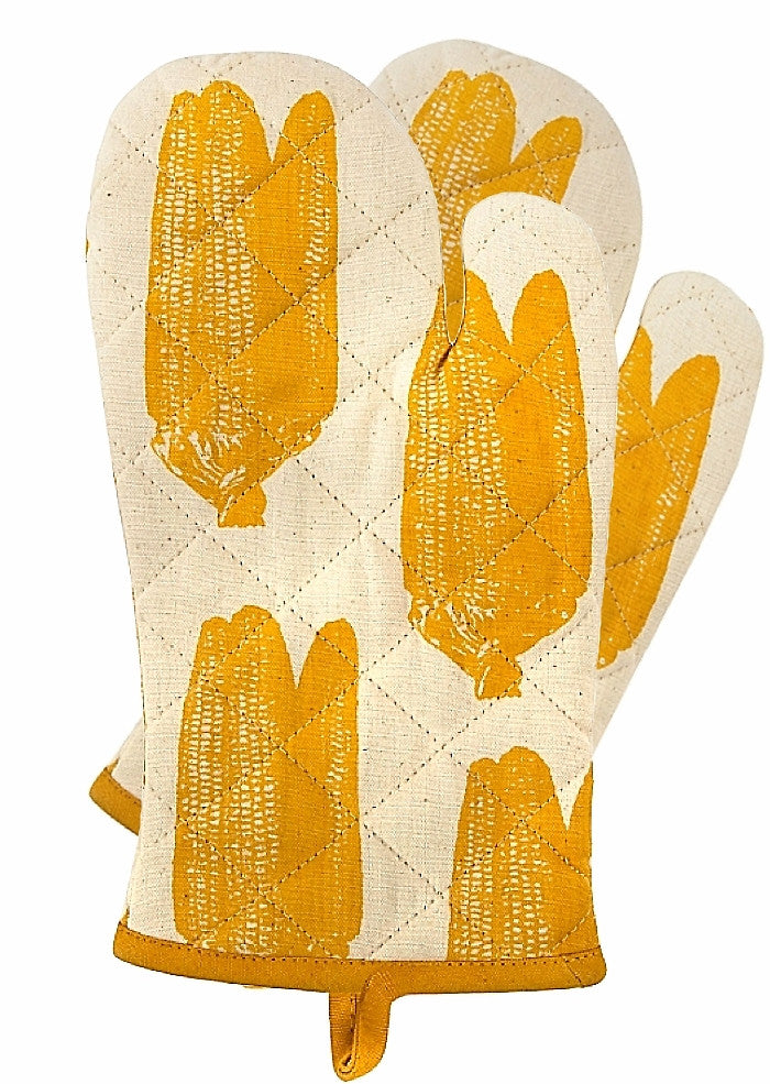 Set of 2 Simrin Hand-Screened, Hand-Sewn Corn Oven Mitts