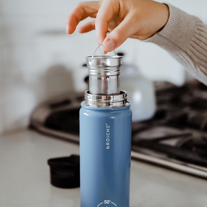 Grosche Chicago Steel Insulated Water/Tea Infuser Bottle — Slate Blue 