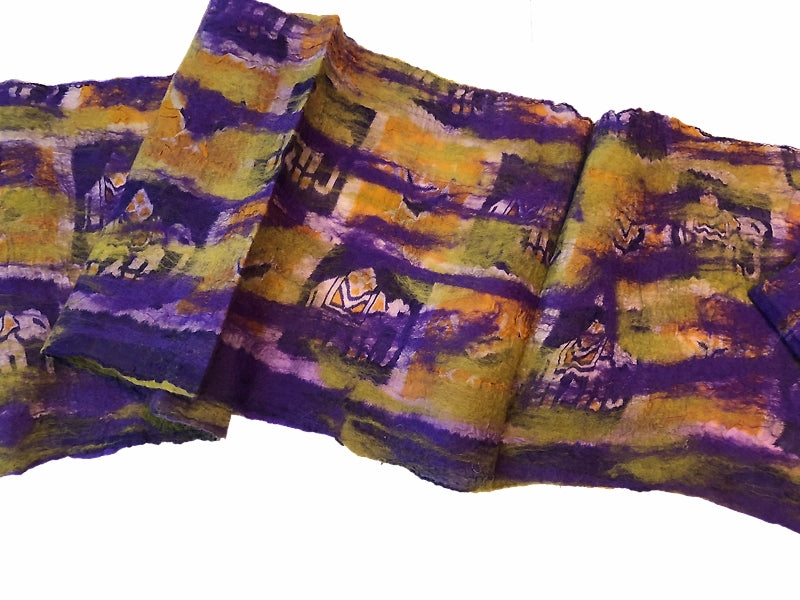 Wool and Silk Felted Vintage Sari Scarf (Purple, Green, Gold, Cream) — The Red Sari