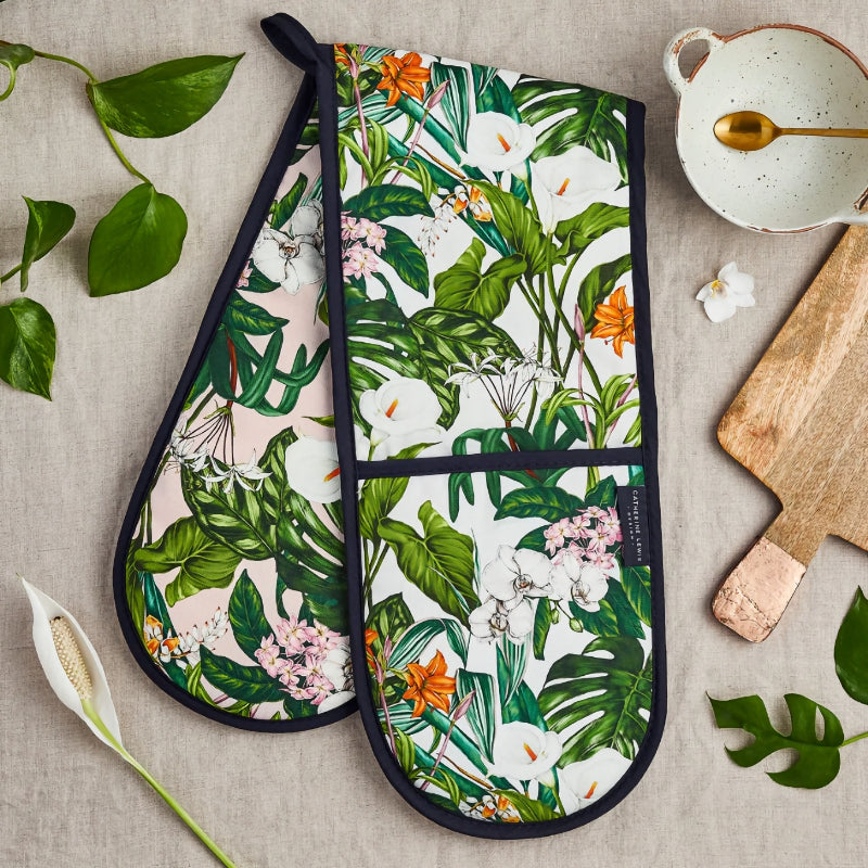 Catherine Lewis Design Palm House Tropics Oven Mitts — Designed and Made in the UK with Organic Cotton