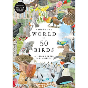 Collage of various birds from around the world with text 'Around the World in 50 Birds' on a white background.