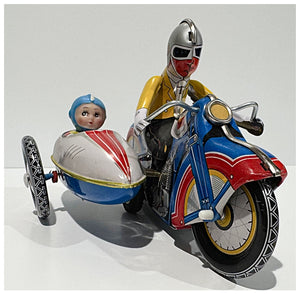 Vintage Wind-Up Motorcycle with Sidecar Tin Toy by Schylling