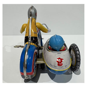 Vintage Wind-Up Motorcycle with Sidecar Tin Toy by Schylling