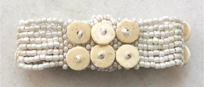  PEARL-COLORED 2-ROW SKOONHEID OSTRICH EGG SHELL BEADED BRACELET — BY OMBA ARTS TRUST