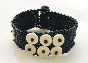  BLACK SKOONHEID 2-ROW OSTRICH EGG SHELL BEADED BRACELET — By OMBA Arts Trust