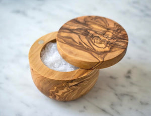 Berard Olive Wood Salt Keeper with Swivel Lid