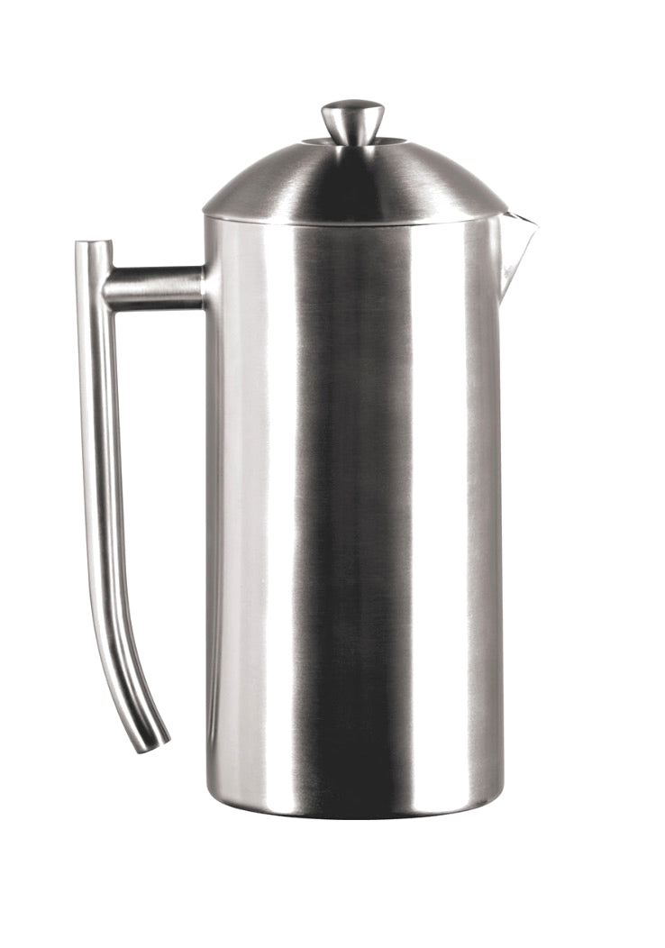 DOUBLE WALL, BRUSHED STAINLESS STEEL FRENCH PRESS - Brushed Finish - 36-ounces — BY FRIELING