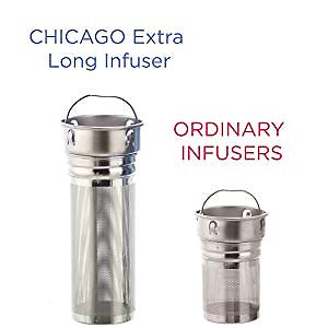 CHICAGO Double-Walled Vacuum Insulated, Soft-Touch Black Travel Infuser / Mug - Water Coffee Tea & More — By Grosche