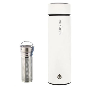GROSCHE Chicago Double-Walled Vacuum Insulated, Soft-Touch White Travel Tea / Water Infuser — 15.2 fluid ounces