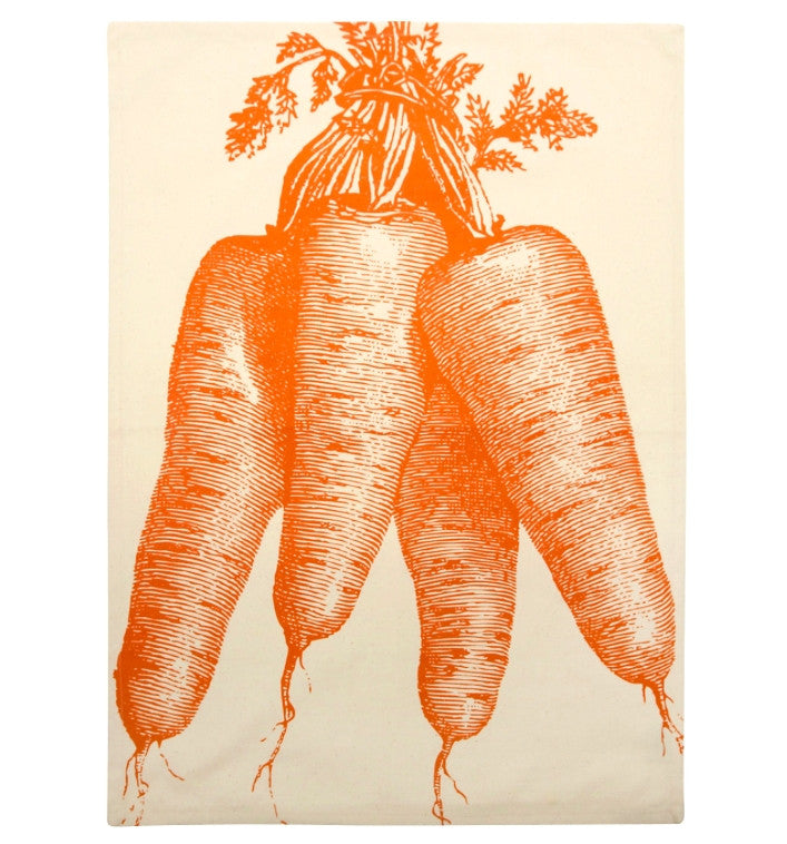 Set of 2 Simrin Hand-screened, Hand-sewn Bunch of Carrots Dish Towels