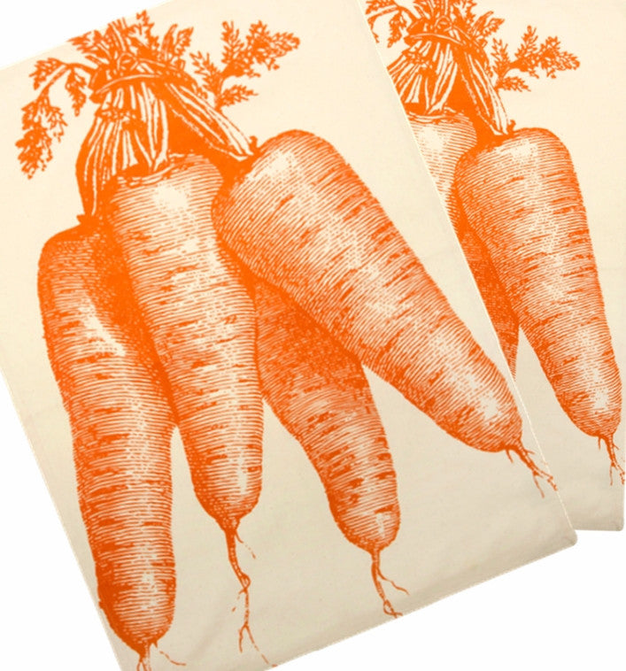 Set of 2 Simrin Hand-screened, Hand-sewn Bunch of Carrots Dish Towels