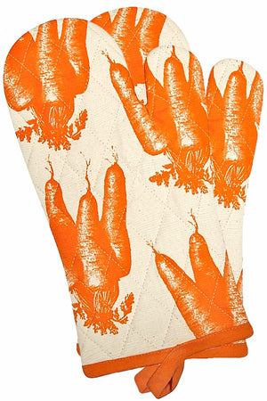 Set of 2 Simrin Hand-Screend, Hand-Sewn Carrot Oven Mitts