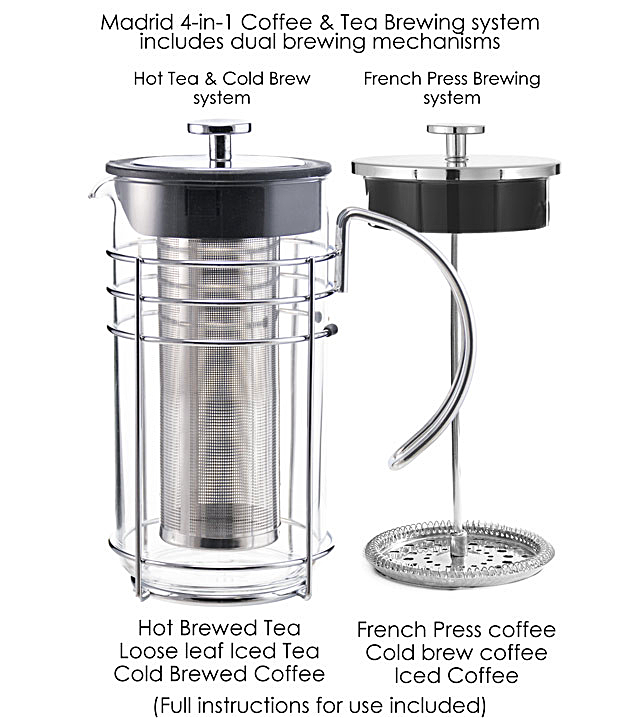 GROSCHE Madrid 4-in-1 Coffee and Tea Premium French Press Brewing System /12 cup/51 oz./1500 ml