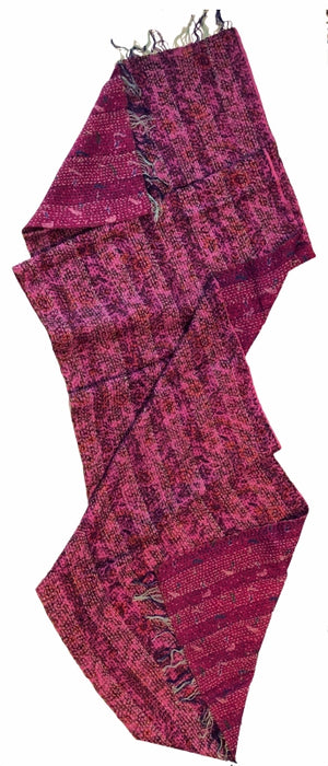 Double-sided Silk Sari Kantha Stitched Scarf (Pink, Magenta, Blues) — The Red Sari