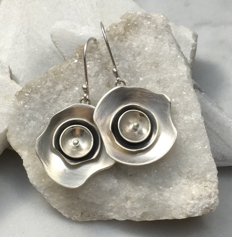 EMMA TALLACK JEWELRY — Handcrafted Triple Layer Petals Brushed Sterling Silver Dangling Earrings