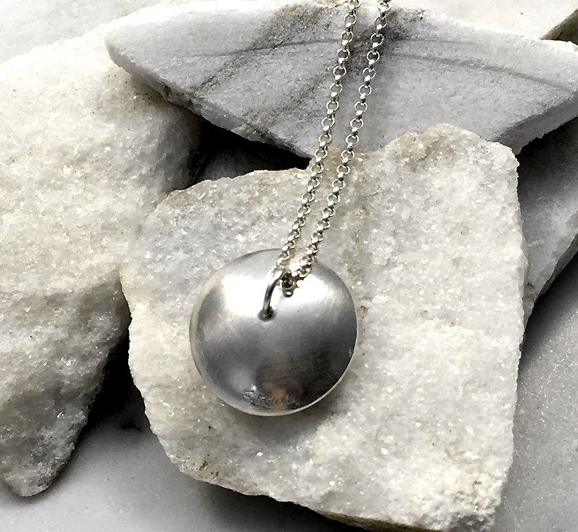 EMMA TALLACK JEWELRY —  Handcrafted Double-Domed, Brushed Sterling Silver Pendant with Oxidized Center — 2.0 centimeters