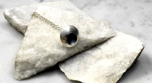 EMMA TALLACK JEWELRY —  Handcrafted Double-Domed, Brushed Sterling Silver Pendant with Oxidized Center — 1.5 centimeters