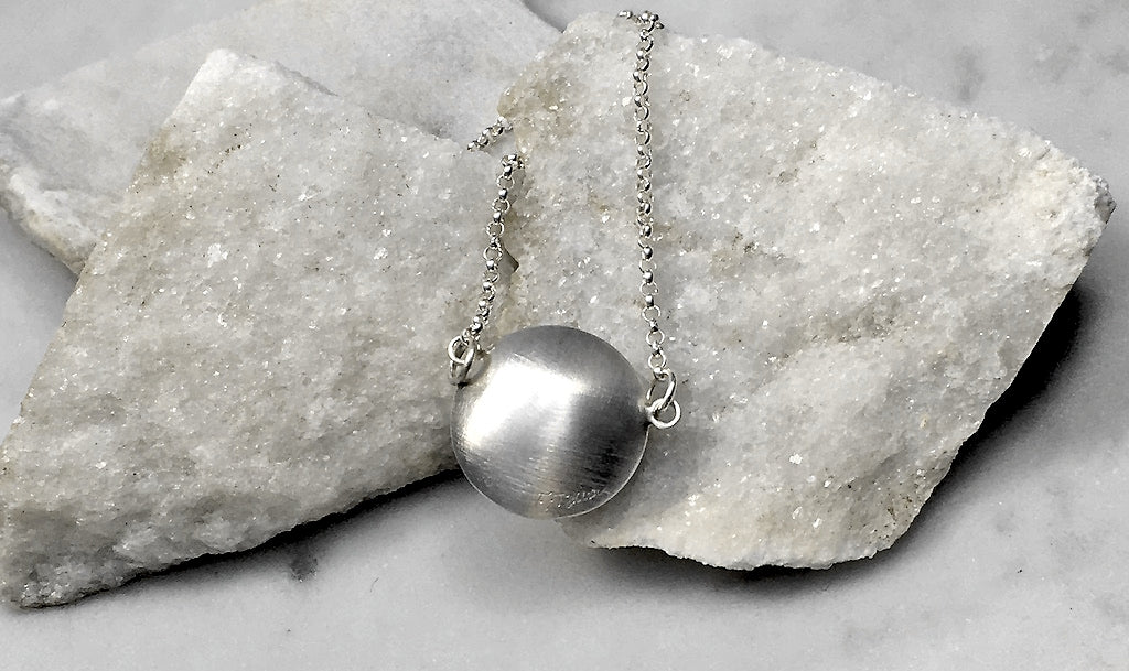 EMMA TALLACK JEWELRY —  Handcrafted Double-Domed, Brushed Sterling Silver Necklace with Oxidized Center — 1.5 centimeters