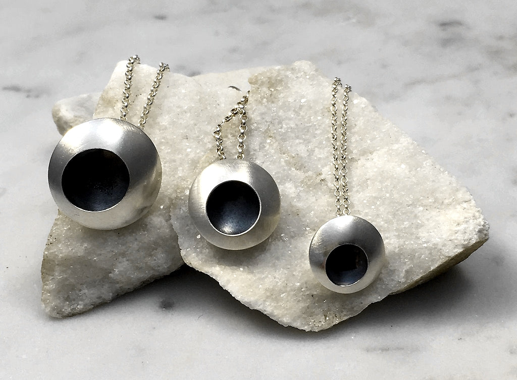 Emma Tallack Double-Domed Sterling Silver Necklace with Oxidized Center - Available in 3 Sizes