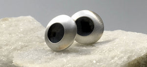 EMMA TALLACK JEWELRY — Handcrafted Double-Domed, Brushed Sterling Silver Stud Earrings with Oxidized Centers — 1.2 centimeters
