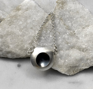 EMMA TALLACK JEWELRY —  Handcrafted Double-Domed, Brushed Sterling Silver Necklace with Oxidized Center — 1.5 centimeters