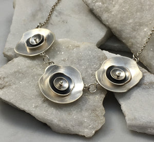 EMMA TALLACK JEWELRY —  Handcrafted Triple Layered Petals Brushed Sterling Silver Necklace