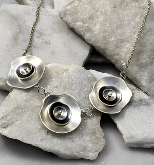 EMMA TALLACK JEWELRY —  Handcrafted Triple Layered Petals Brushed Sterling Silver Necklace