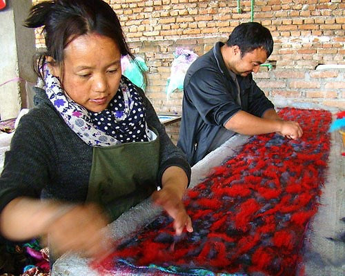 Wool and Silk Felted Vintage Sari Scarf (Purple, Green, Gold, Cream) — The Red Sari