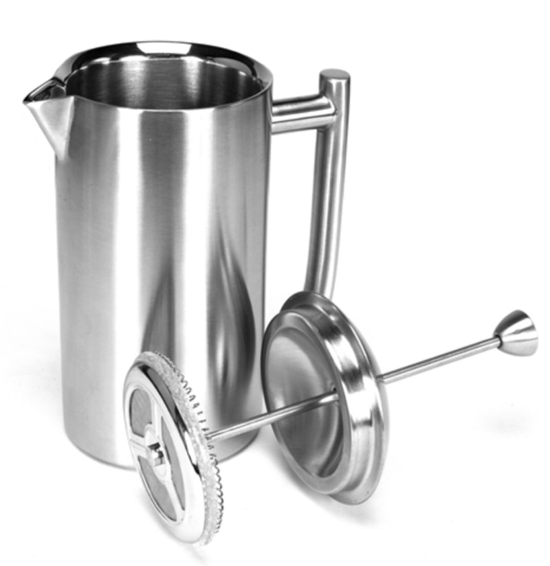 DOUBLE WALL, BRUSHED STAINLESS STEEL FRENCH PRESS - Brushed Finish - 36-ounces — BY FRIELING