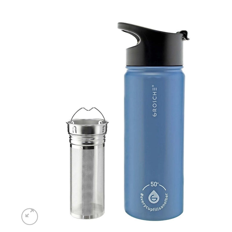 Grosche Chicago Steel Insulated Water/Tea Infuser Bottle — Slate Blue 