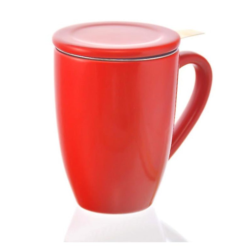 Kassel Ceramic Tea Infuser Mug with Stainless Steel Infuser - 11 ounces - RED — By Grosche