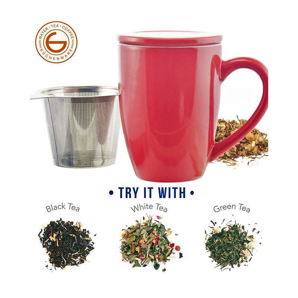 GROSCHE Kassel Red Ceramic Tea Infuser Mug with Stainless Steel Infuse -  Pretty Things & Cool Stuff