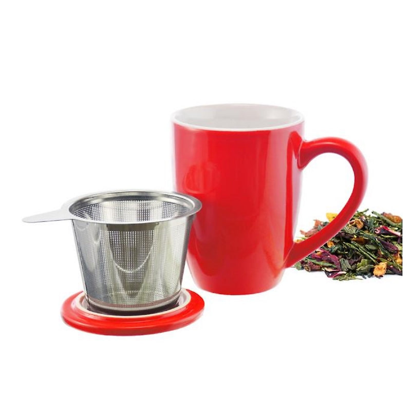 Kassel Ceramic Tea Infuser Mug with Stainless Steel Infuser - 11 ounces - RED — By Grosche