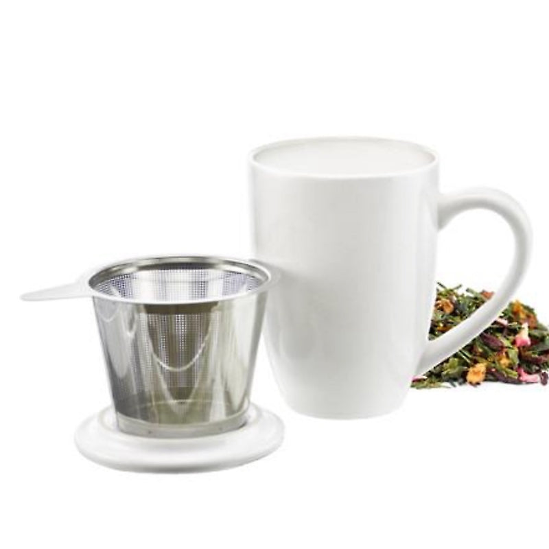 Kassel Ceramic Tea Infuser Mug with Stainless Steel Infuser - 11 ounces - WHITE — By Grosche