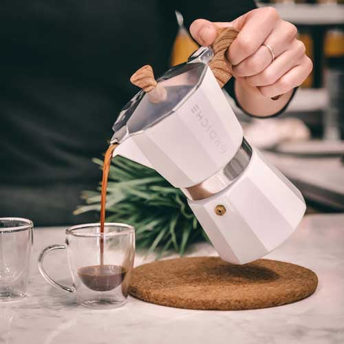 White Milano 6-Cup Italian Stovetop Espresso Coffee Maker / Moka Pot — By GROSCHE
