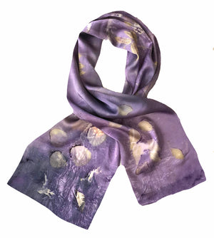 ARTISAN CRAFTED — Hand-Dyed Nature's Diary Silk Scarf - Purple Haze — By Sara Griego