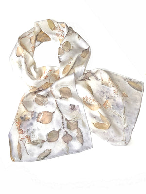 Hand-Dyed Nature's Diary Silk Scarf - Snow Cap White — By Sara Griego