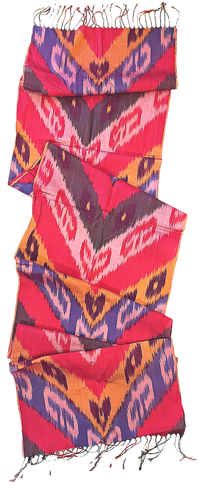 Handy-dyed, handwoven, silk and cotton authentic Ikat scarf by Master Weaver Rasuljon Mirzaahmedov 