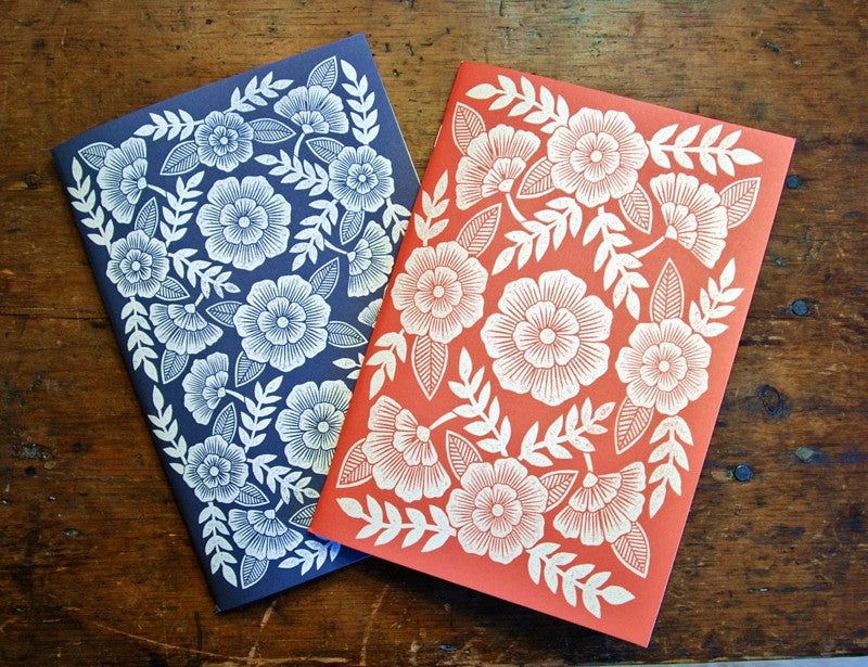 Original Hand Craved Block Cut Handprinted Set of 2 Journals