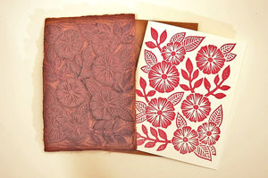 HANDCRAFTED BY KATHARINE WATSON — Morning Glories — Original Hand-carved Block Cut, Handprinted Boxed Set of 6 Cards