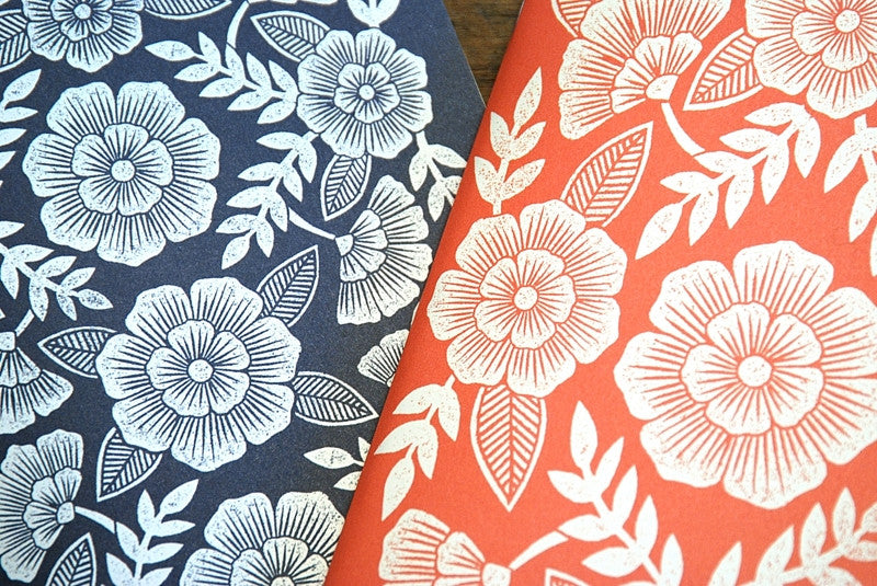 Original Hand Craved Block Cut Handprinted Set of 2 Journals