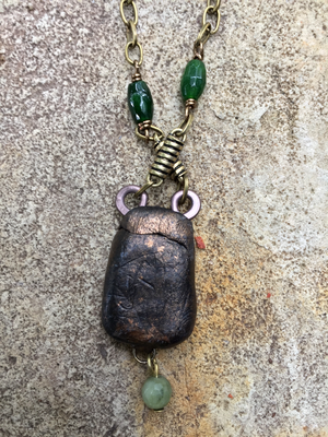 ARTIST HANDCRAFTED — Window to the Past Necklace with Excavated 1830s Blue Plate Shard and African Jade Beads — By Past Object Art