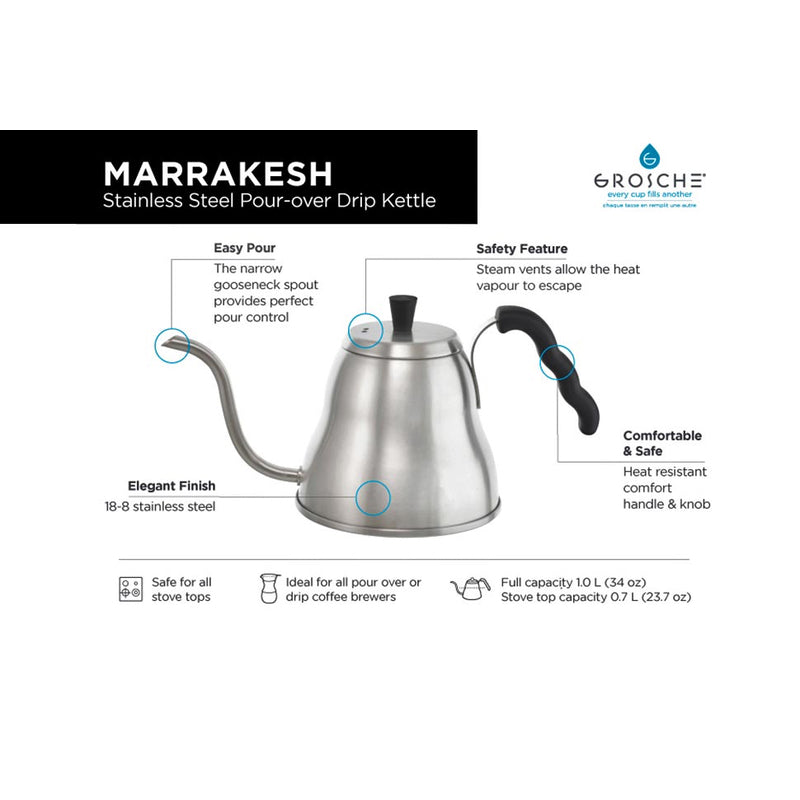 GROSCHE Marrakesh Gooseneck Stainless Steel Pour-Over Drip Kettle