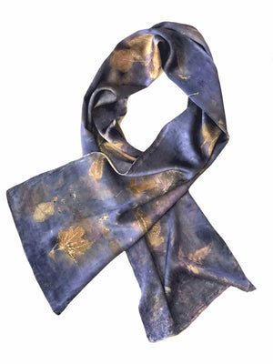 Hand-Dyed Nature's Diary Silk Scarf - Sangre de Cristo Blue — By Artist Sara Griego