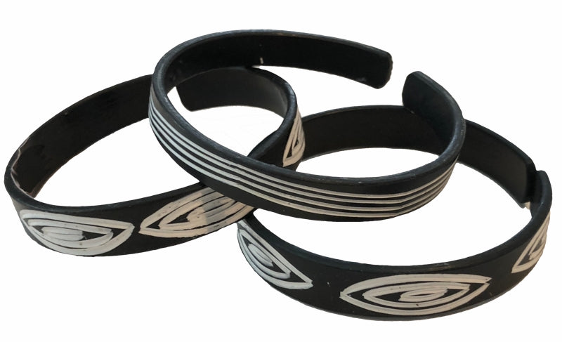 Hand-etched Okavango Recycled PVC Bracelets - Set of 3 — By OMBA - Unique Namibia Arts