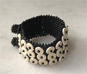 HANDCRAFTED IN NAMIBIA — BLACK SKOONHEAD OSTRICH EGG SHELL BRACELET — BY OMBA Arts Trust
