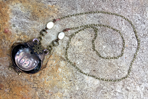 ARTIST HANDCRAFTED — Window to the Past Necklace with Excavated Antique Room Key Tag and Antique Brass Beads — By Past Object Art