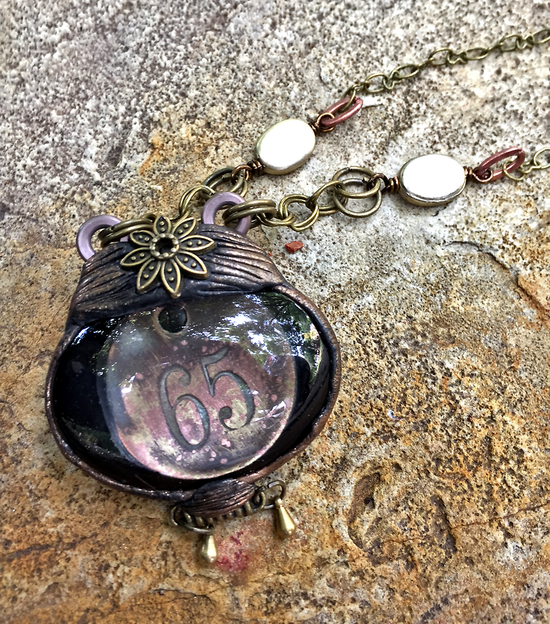 ARTIST HANDCRAFTED — Window to the Past Necklace with Excavated Antique Room Key Tag and Antique Brass Beads — By Past Object Art