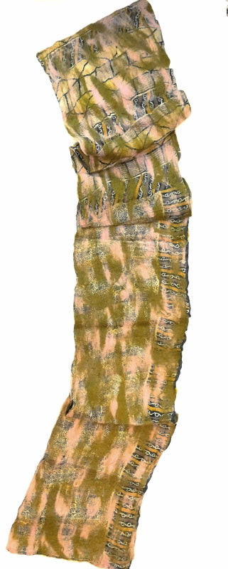 Wool and Silk Felted Vintage Sari Scarf (Pink, Green, Gold, Cream) — The Red Sari
