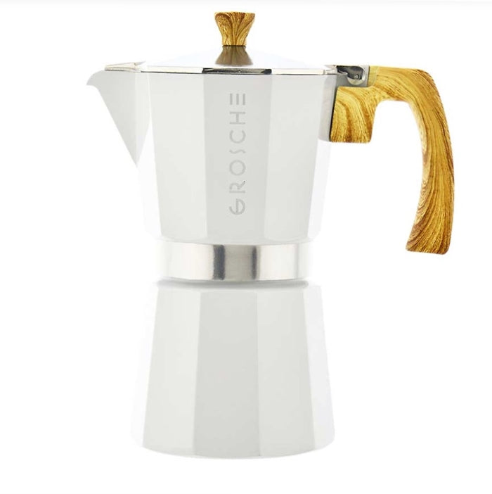 White Milano 6-Cup Italian Stovetop Espresso Coffee Maker / Moka Pot — By GROSCHE